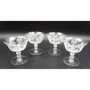 Heisey Orchid Sherbets Low Champagne Stemware Clear Etched Set of 4